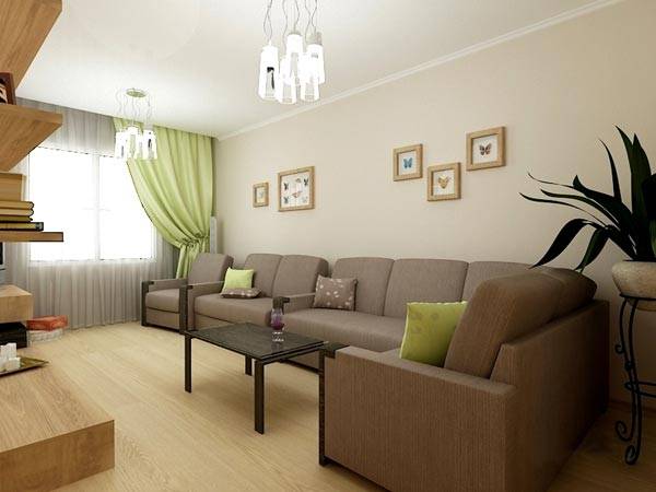 Beige walls - coffee-colored corner sofa