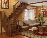 Do-it-yourself stairs to the second floor made of wood with a turn of 90