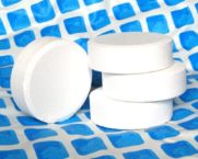 Tablets in the pool for water disinfection